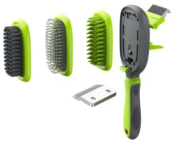 Pet Life 'Conversion' 5-in-1 Interchangeable Dematting and Deshedding Bristle Pin and Massage Grooming Pet Comb (Color: Green)